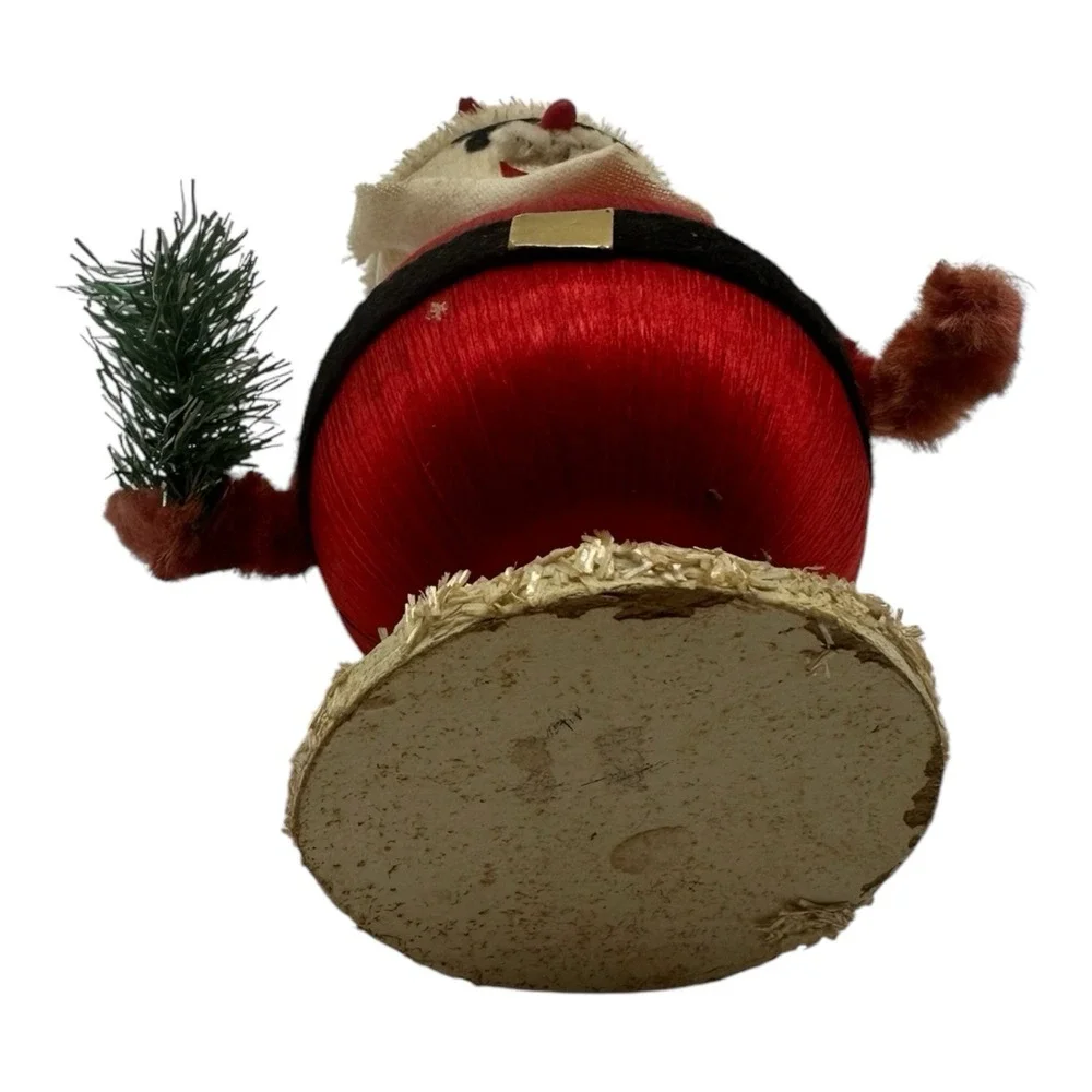Vintage Silk Satin Ball Santa Claus‎ Christmas Figurine Chenille Felt 5.5